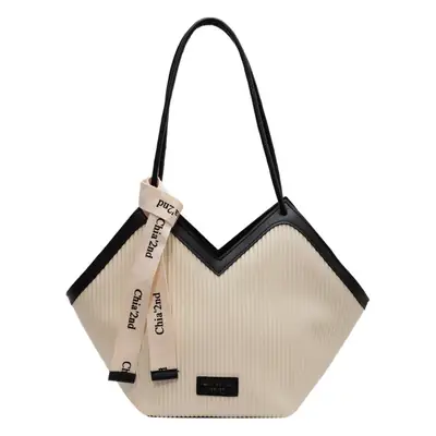 Korean Style Black Ribbed Shoulder Bag for Women