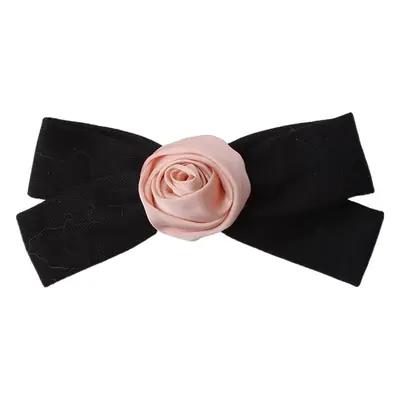 Pink Rose Bow Hairpin for Girls French Elegant Clip Back
