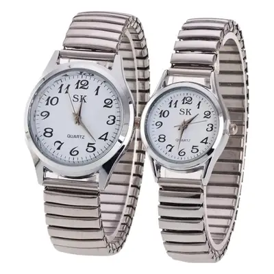 Middle-aged and elderly watch men's large digital plate Women's Watch steel belt spring elastic band old watch activity gift quartz watch men