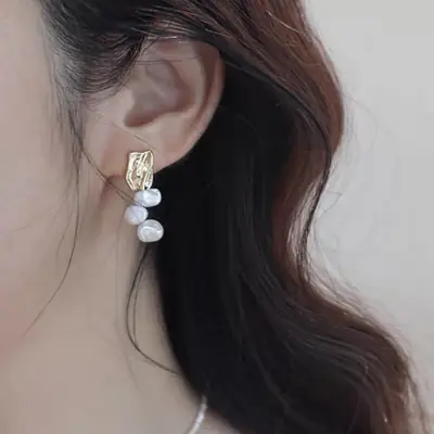 Natural Keshi Pearl Baroque Stud Earrings Gold Plated