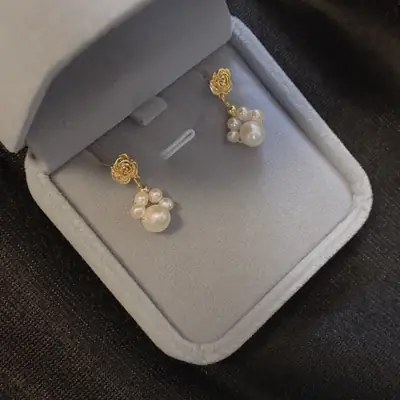 Rose French Pearl Earrings Silver Pin Cute