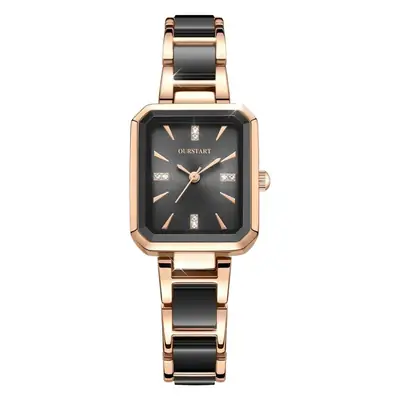 Diamond Square Bracelet Watch for Women with Rose Gold Strap