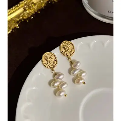 Rose Vintage Pearl Earrings for Women