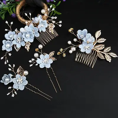 Cross-border Golden Leaf Hair Comb Headdress for Bridal Suit
