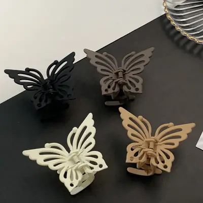 7.7CM Hollow Butterfly Hairpin Black White Gold