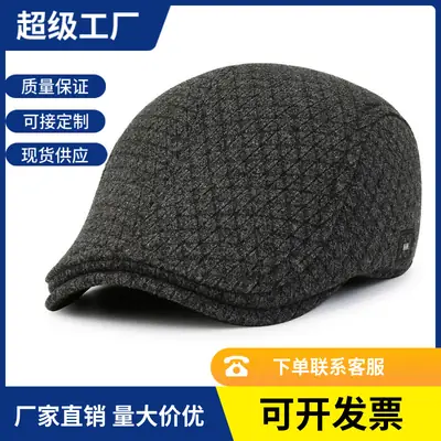 Men's Grey Wool Peaked Hat Winter Ear Protection