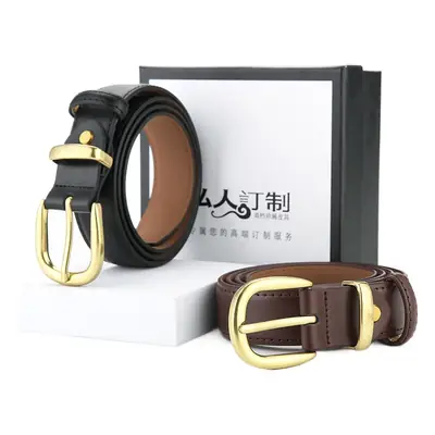 Women's Leather Belt Black Brown Gold Buckle Korean Style