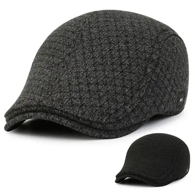 Men's Grey Knitted Peak Cap Winter Ear Protection