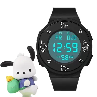 Mori Style Cartoon Dog Student Watch Black Digital