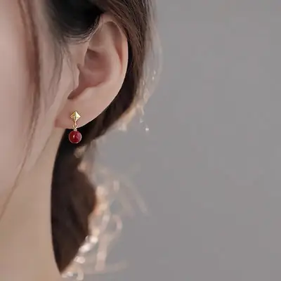 Red Bean Earrings for Women 925 Silver