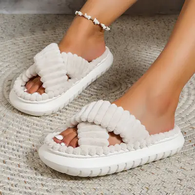 Popular slippers women's four seasons indoor home soft bottom home outdoor wear sweat-absorbent shit feeling thick bottom cotton slippers autumn and winter
