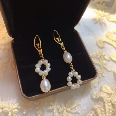 Natural Pearl Earrings for Women Asymmetric Design