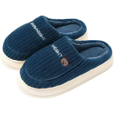 Women Winter Cotton Slippers Gray Thick Indoor