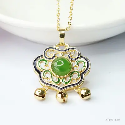 Guan Yu Jade Pendant Necklace with Green Stone