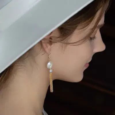 Natural Baroque Pearl Earrings Women Elegant Long Tassel