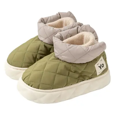 Women's Green Quilted Snow Boots Winter Warm Waterproof