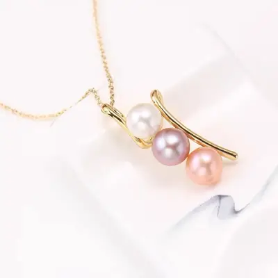 Beautiful Pearl Pendant Necklace for Women Pink Purple Gold Chain
