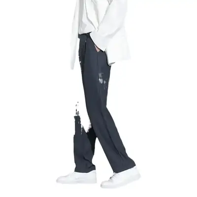 Men Black Fleece Lined Wide Leg Pants Winter Casual