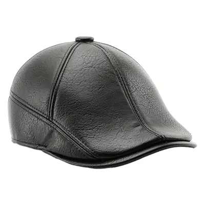 Men's Black Leather Peaked Cap Autumn Winter
