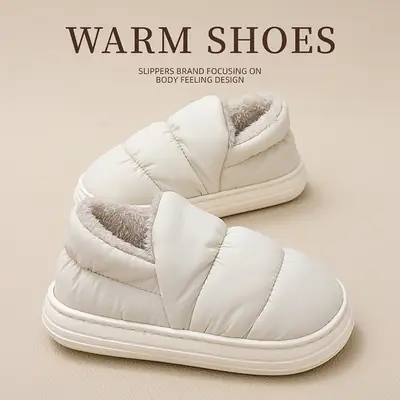 Women Winter Plush Slipper White Warm Indoor