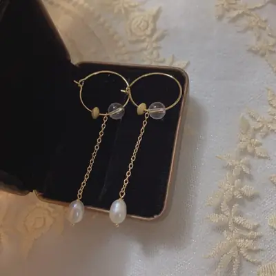 Natural Freshwater Pearl Ear Ring Geometric Simple Luxury Earrings All-match Four Seasons Atmospheric White Crystal Tide