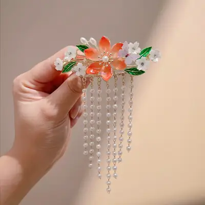 New Chinese Pearl Flower Hairpin with Tassels