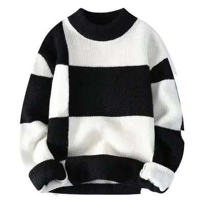 Men's Winter Knit Sweatshirt Brown White Contrast Round Neck