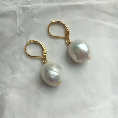 Natural Pearl Drop Earrings Gold Plated