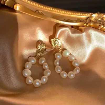 Vintage Pearl Earrings Silver Pin French Retro Design