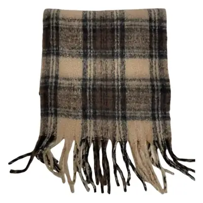 Women's Winter Wool Knitted Shawl Scarf Brown Plaid 2024