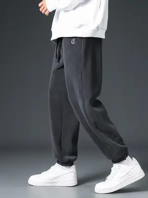 Men Black Fleece Lined Ankle Tied Sweatpants