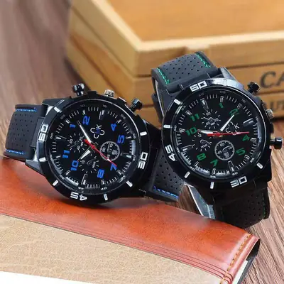 Foreign Trade Men's Stylish Watch, Casual Men's Watch, Quartz Watch, Sports Large Dial Watch, Luminous Silicone Strap