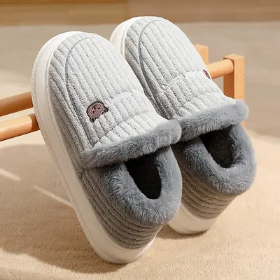 Men Winter Cotton Slippers Gray Warm Non-Slip