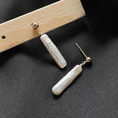 Silver Strip Pearl Earrings for Women Feminine Style