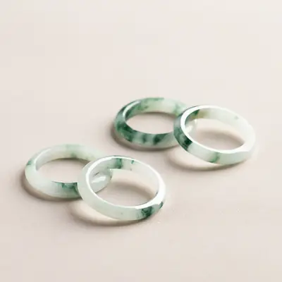 Natural Burma Jade Floating Flower Ring for Men Women