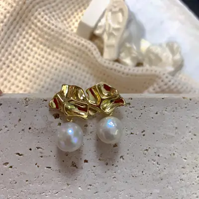 French Style Pearl Earrings with Red Stones
