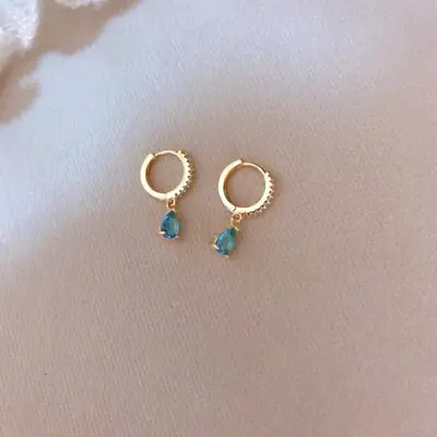 Blue Zircon Water Drop Earrings with Diamond Buckle