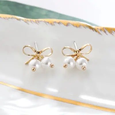 Natural Pearl Bow Earrings for Women