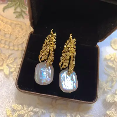 Lava Geometric Pearl Gold Earrings Fairy Silver Pin