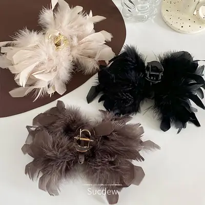 Elegant Feather Hairpin for Women Large Clip Back