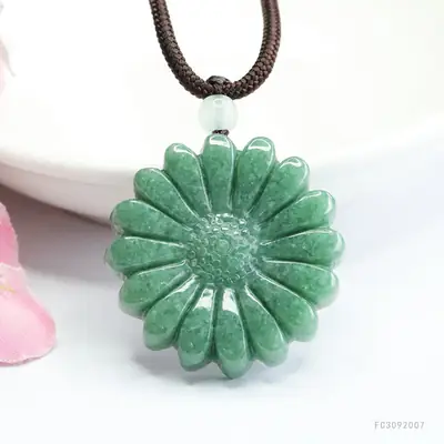 Green Flower Jade Pendant Necklace Natural Grade Oil Green