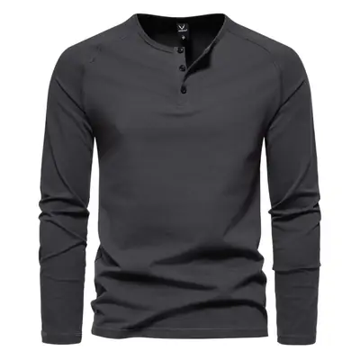 Men's Long Sleeve Retro Button T-Shirt Olive Green