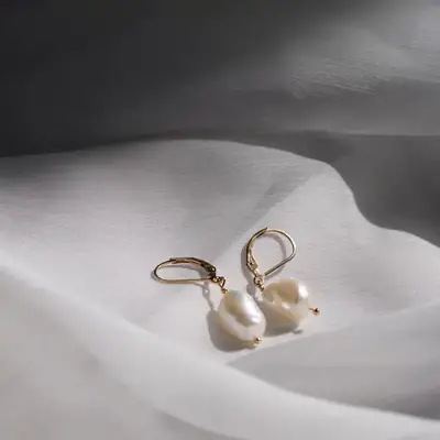 14K Gold Pearl Earrings for Women