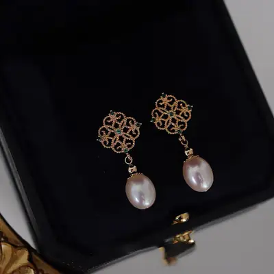 Luxury Pearl Earrings Palace Retro Style Gold