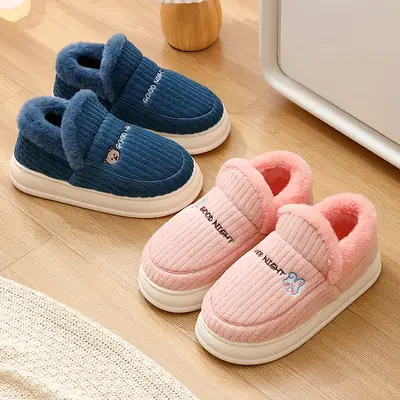 Winter cotton slippers bag with women's winter indoor home men's plus size plush warm cotton shoes men's winter wholesale