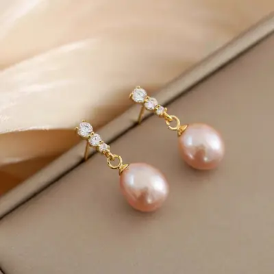 18k Gold Pearl Drop Earrings for Women