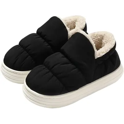 Women Winter Slipper Black White Warm Waterproof