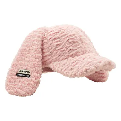 Plush Beige Rabbit Ears Baseball Cap for Women Winter