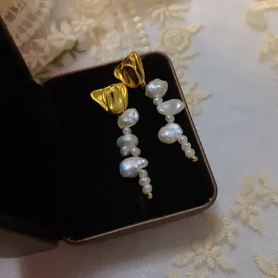 S925 Silver Pearl Bow Earrings for Women