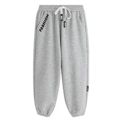 Girls Grey Sweatpants with Letter Print & Elastic Belt